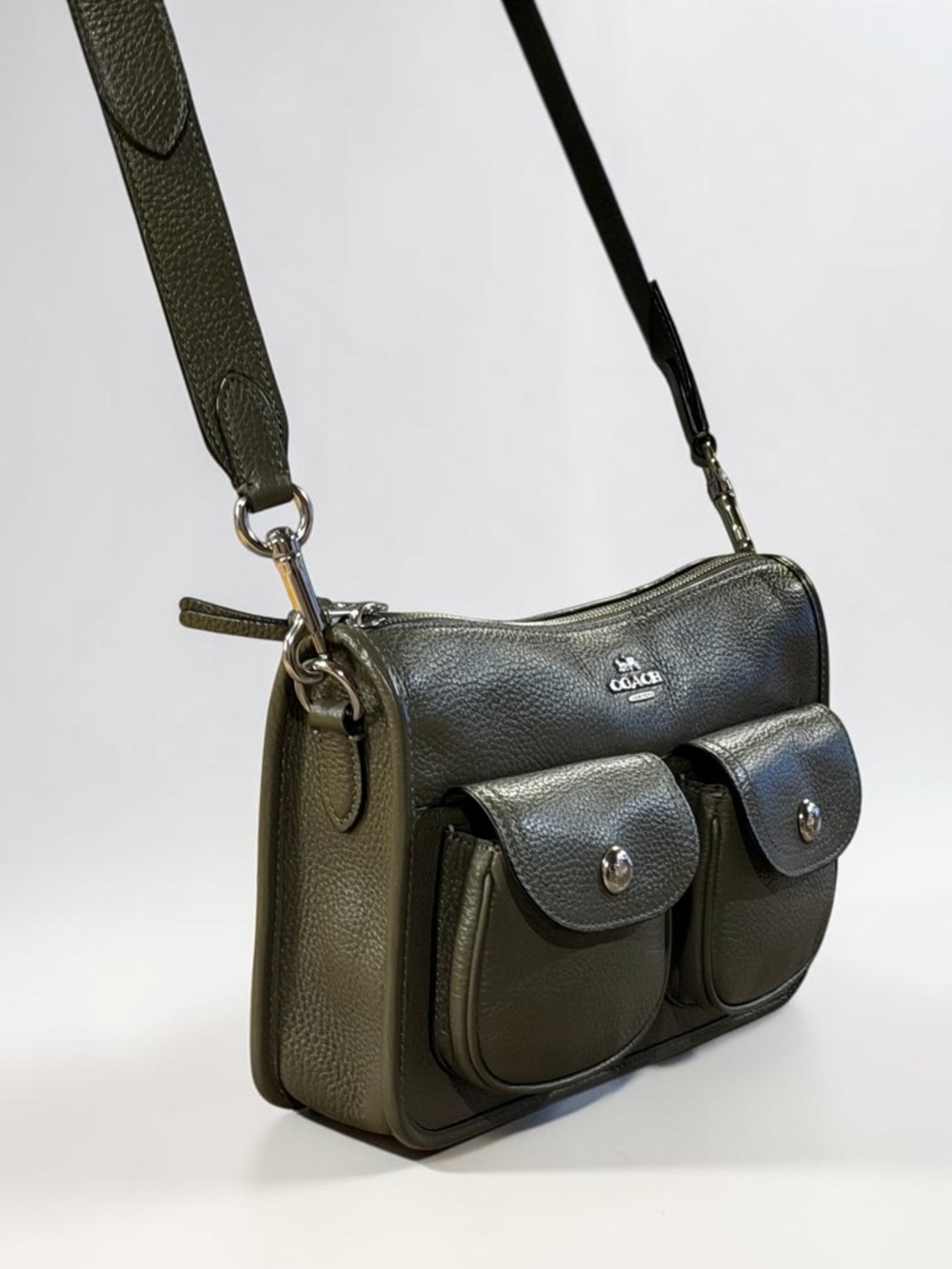 COACH Olive Green Leather Crossbody Bag & Coin Case - Picture 7 of 16